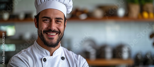 A handsome smiling chef at the bakery