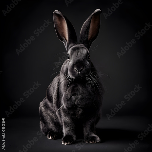 Black rabbit on a black background. 