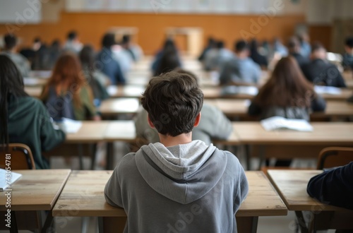 Focused student amidst exam