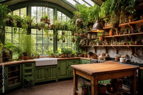 Bohemian Hanging Plants Paradise: Greenhouse-Inspired Kitchen Ideas for a Cozy Cooking Area