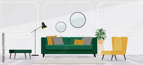 Modern living room interior with stylish comfortable sofa