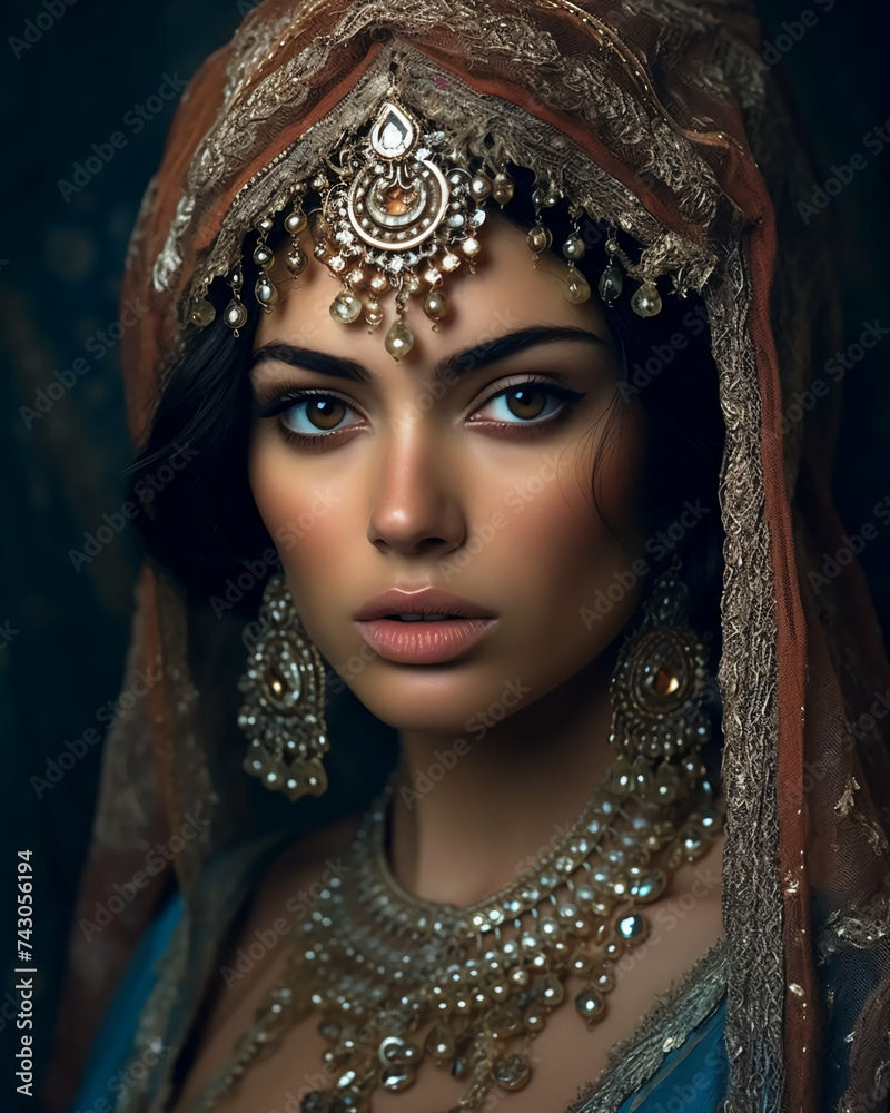Portrait of a beautiful woman, ancient Persian style.