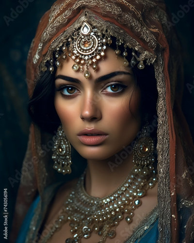 Portrait of a beautiful woman, ancient Persian style.