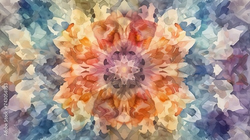 An abstract portrayal of a kaleidoscope pattern in watercolor