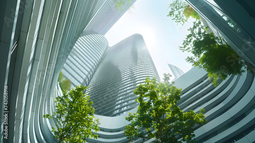 office building in the city 3d image,
Planta como arranha-céus na rua principal com arquitetura contemporânea futurista renderização em 3d
 photo