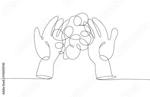 Hands. Hand washing. Soap. Hygiene. One line