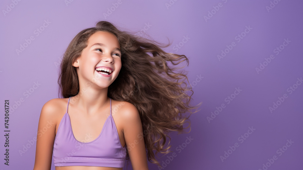 Joyful Young Girl in Lavender Bathing Suit Studio Image
Joyful Young Girl in Lavender Bathing Suit Studio Image