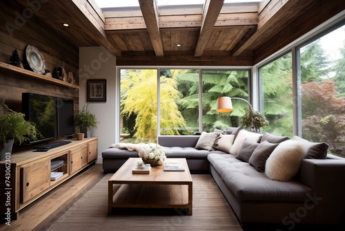 Scandinavian Cozy Living Room: Reclaimed Wood Ceiling Designs © Michael