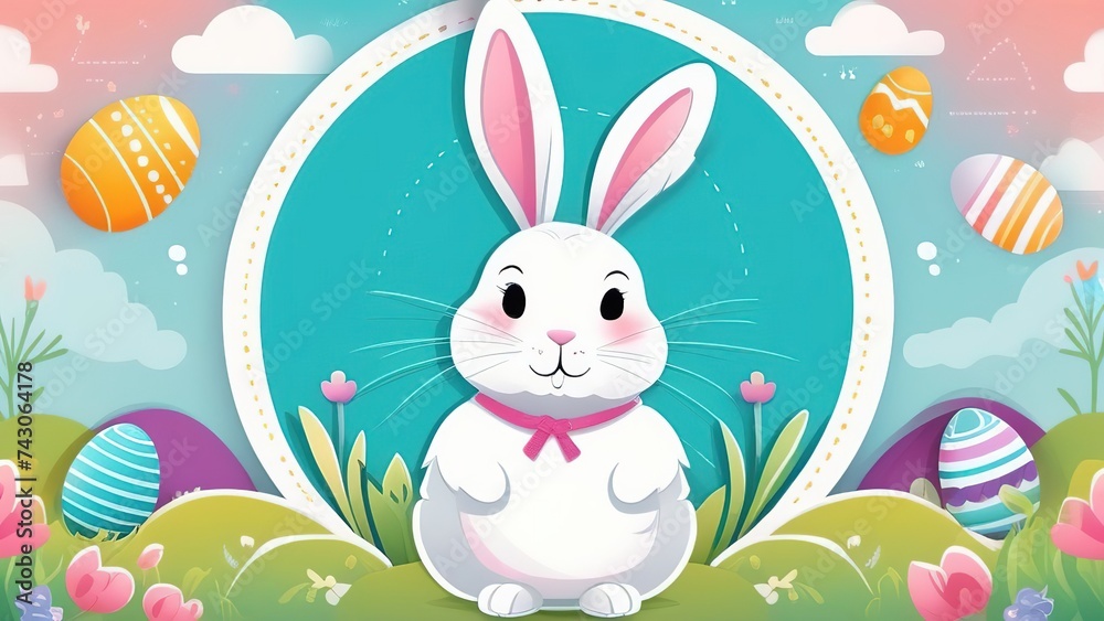 Cute funny Easter bunny, watercolor Easter card, Happy Easter, Easter greeting or invitation