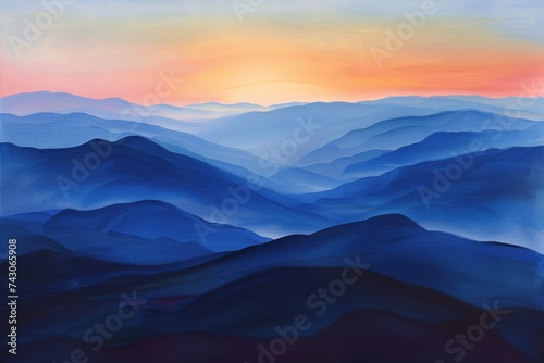 Majestic mountains glow softly as dawn breaks over the horizon  Generative AI