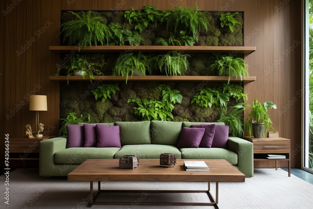 Contemporary Sofa Green Wall Backdrop in Vertical Garden Living Room Walls