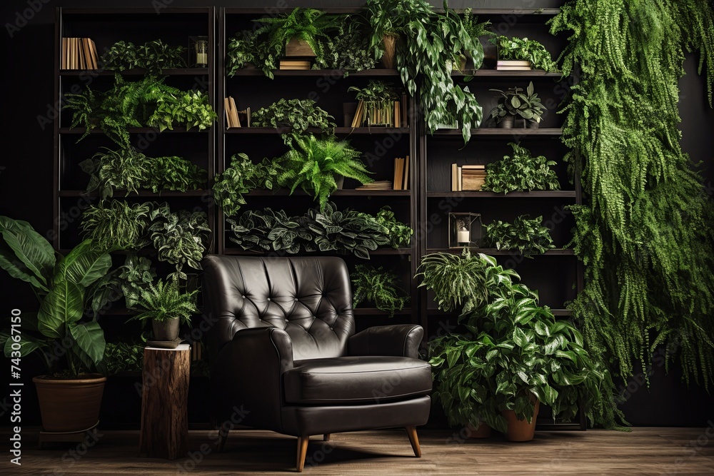 Green Wall Vertical Garden Living Room featuring Leather Armchair Background