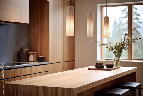 Nordic Wood Light Pendant Above: Waterfall Countertop Kitchen Concepts photo