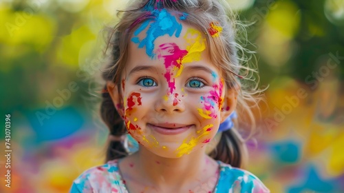 Joy of Colors: Playful Child Covered in Paint. Generative ai