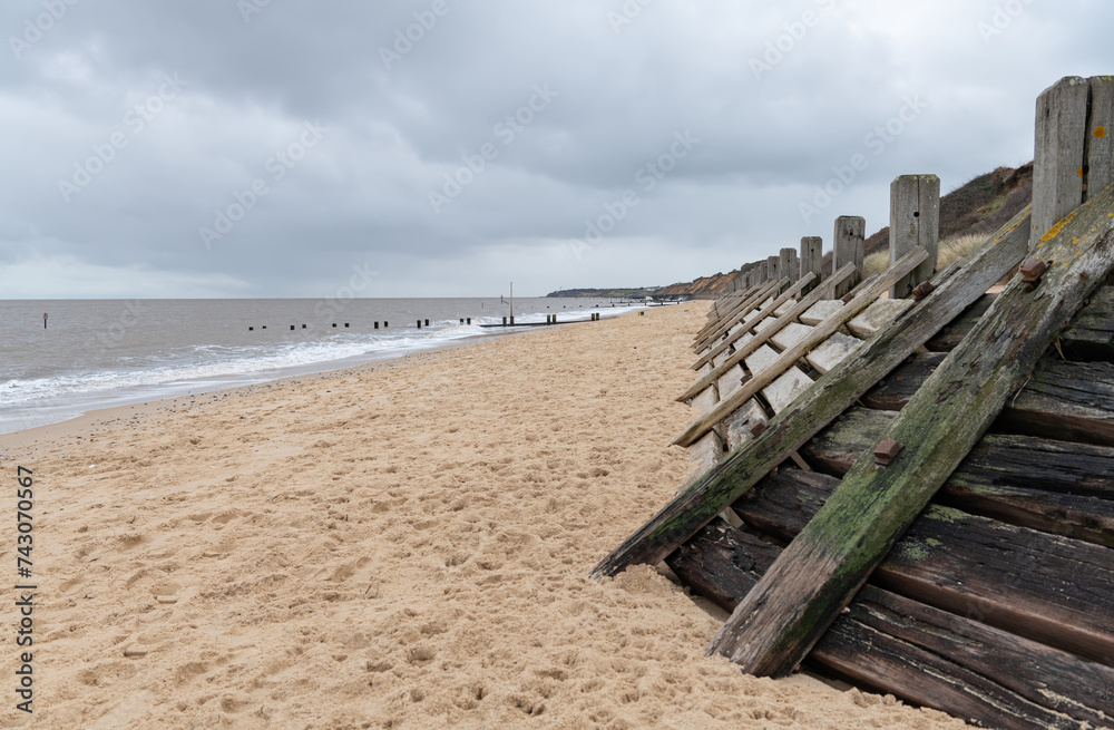 Wooden Sea Defenses on Gorleston Beach, Norfolk, England