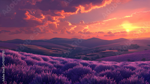 sunrise in the mountains 3d image, Lavender Dreams at Magic Hour 