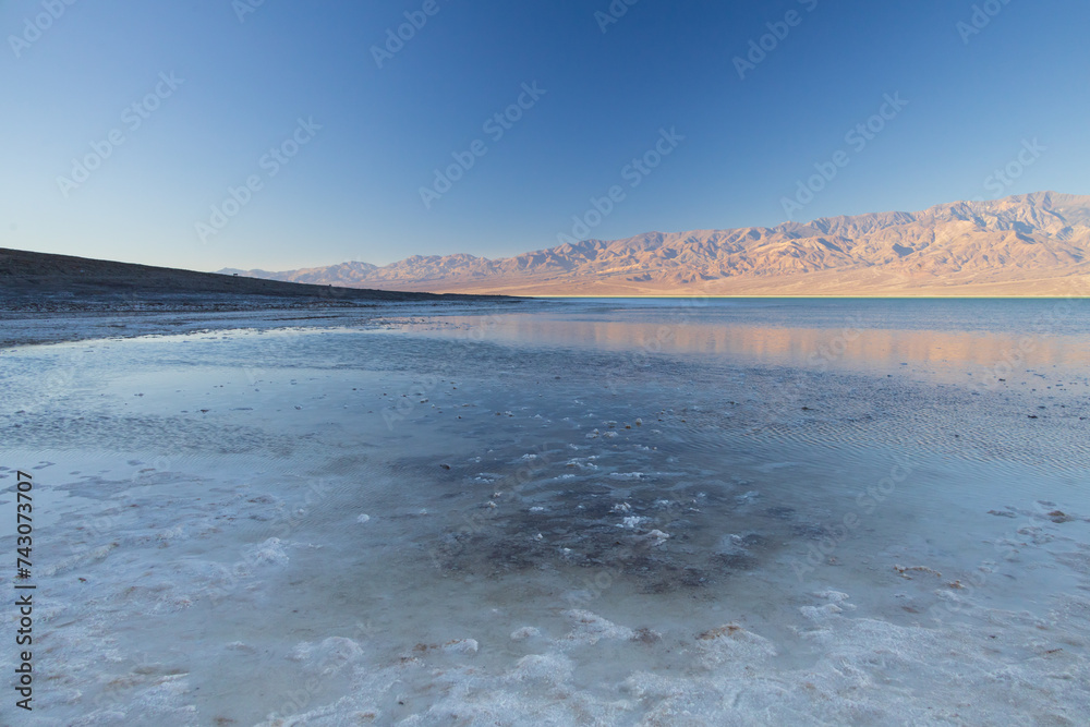 Lake Manly and salt flats at Badwater Basin in Death Valley National Park, California