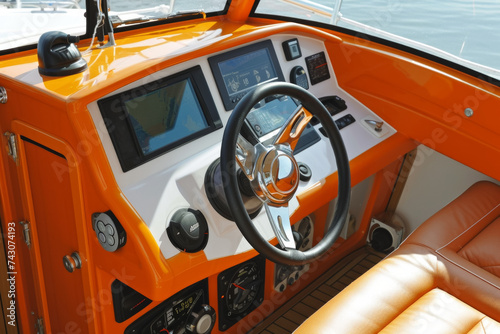 Yacht helm. Background with selective focus and copy space