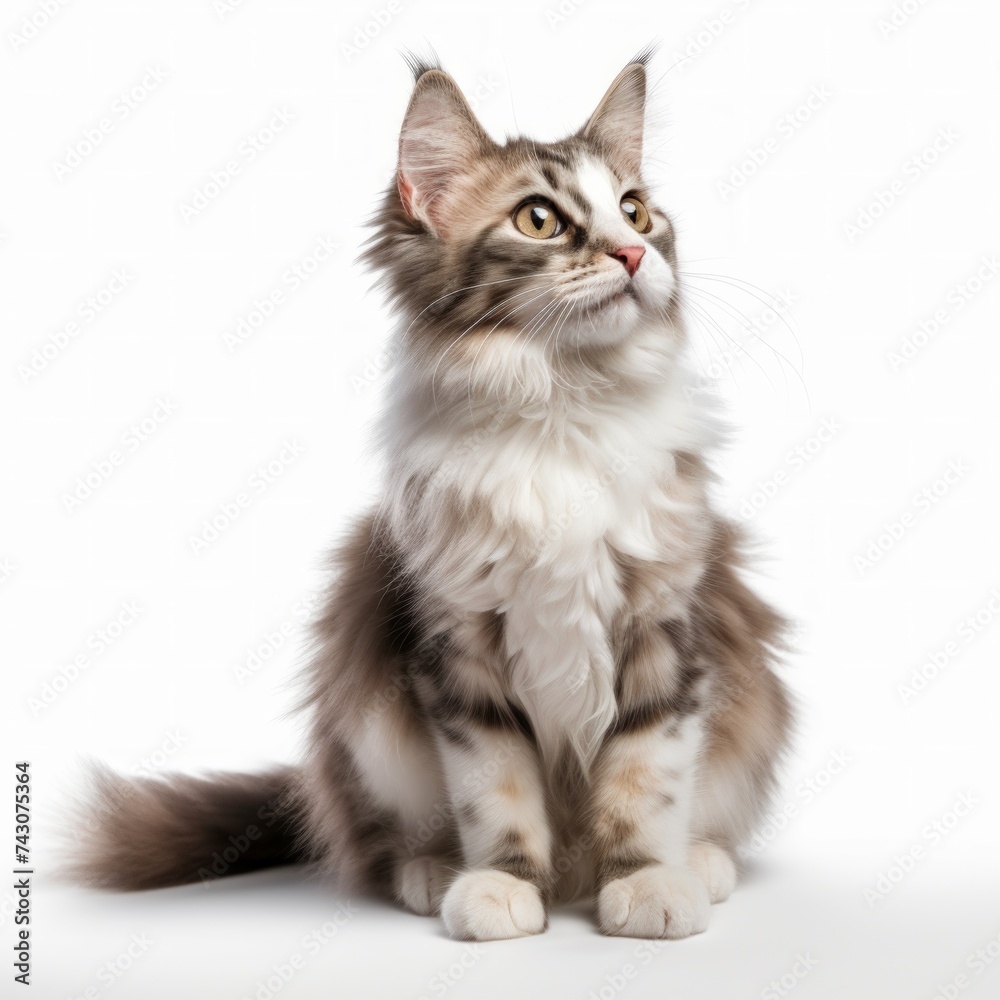 Realistic photo of a American Curl cat on a white background, curled ears, sweet expression, playful and affectionate demeanor Generative AI Realistic photo of a American Curl cat on a white background, curled ears, sweet expression, playful and affectionate demeanor Generative AI
