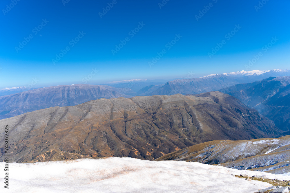 Albania mountains, View from Peak of Kendrevica in clear sky, hiking.