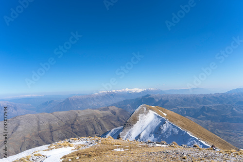 Albania mountains, The peak of Kendrevica in clear sky, hiking. photo