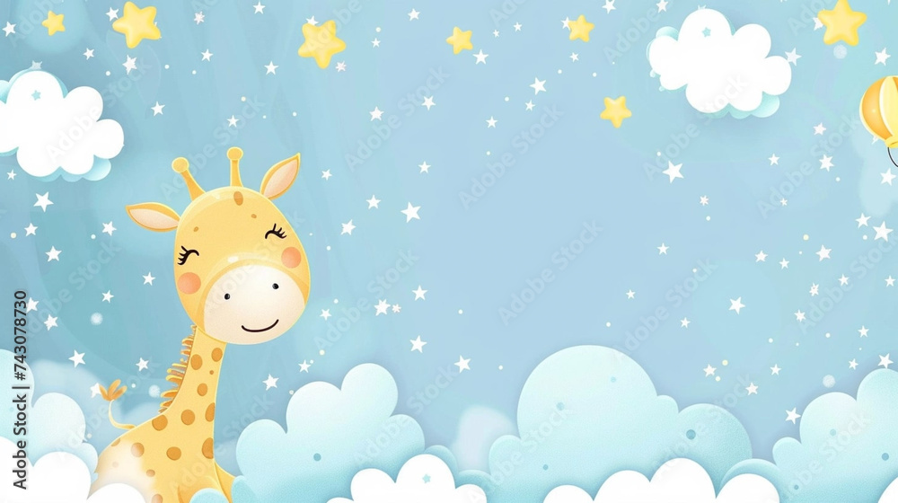 copy space, simple vector illustration, cartoon style, Baby Shower Greeting Card with cute Giraffe boy. Cute birth announcement card. Template voor birthday invitation card, birth announcement card mo copy space, simple vector illustration, cartoon style, Baby Shower Greeting Card with cute Giraffe boy. Cute birth announcement card. Template voor birthday invitation card, birth announcement card mo