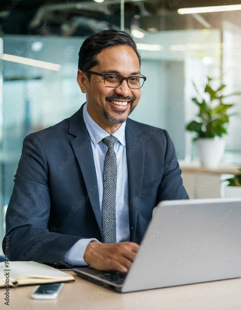 Smiling mature adult business man executive sitting at desk using laptop. Happy busy professional mid aged businessman Smiling mature adult business man executive sitting at desk using laptop. Happy busy professional mid aged businessman