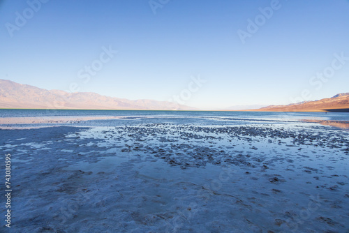 Lake Manly and salt flats at Badwater Basin in Death Valley National Park, California