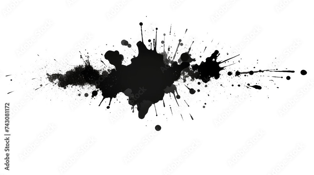 Black and white grunge ink splat isolated a transparent or white background
