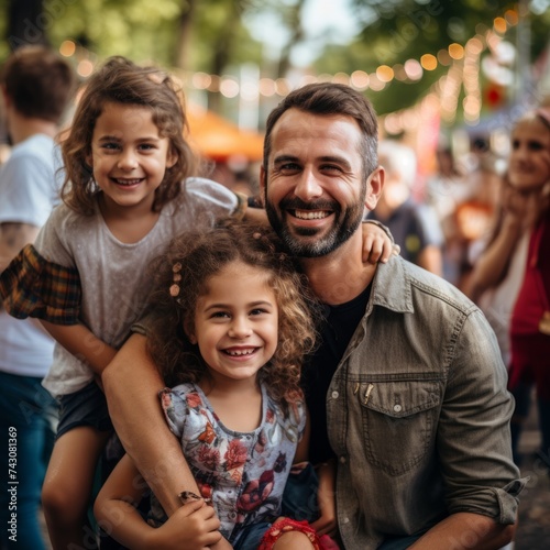 Stock image of a family participating in a community event or festival, togetherness and celebration Generative AI photo