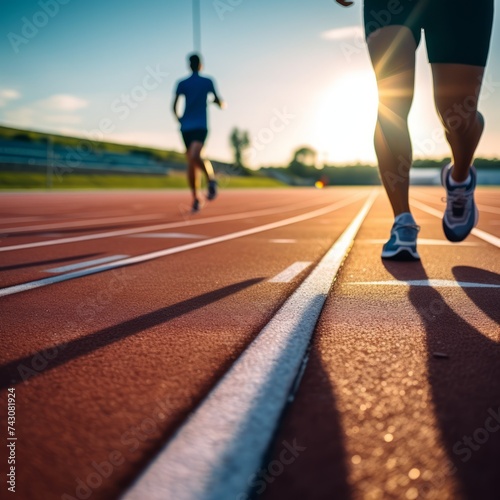Stock image of a running track with joggers, healthy lifestyle concept, energetic ambiance Generative AI