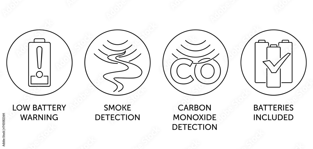 Carbon Monixide detector icons in thin line - obrazy, fototapety, plakaty 