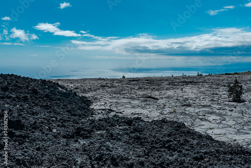 Pāhoehoe lava with ʻAʻā lava. Mauna Ulu Lookout. Chain of Craters Rd. Hawaiʻi Volcanoes National Park. Mauna Ulu lava flows (1969 - 1974) photo