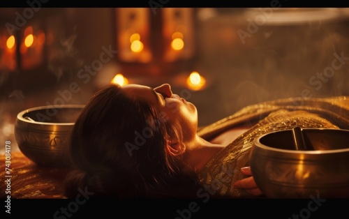 Close-up of a Woman Receiving a Tibetan Singing Bowl Therapy at a Wellness Center