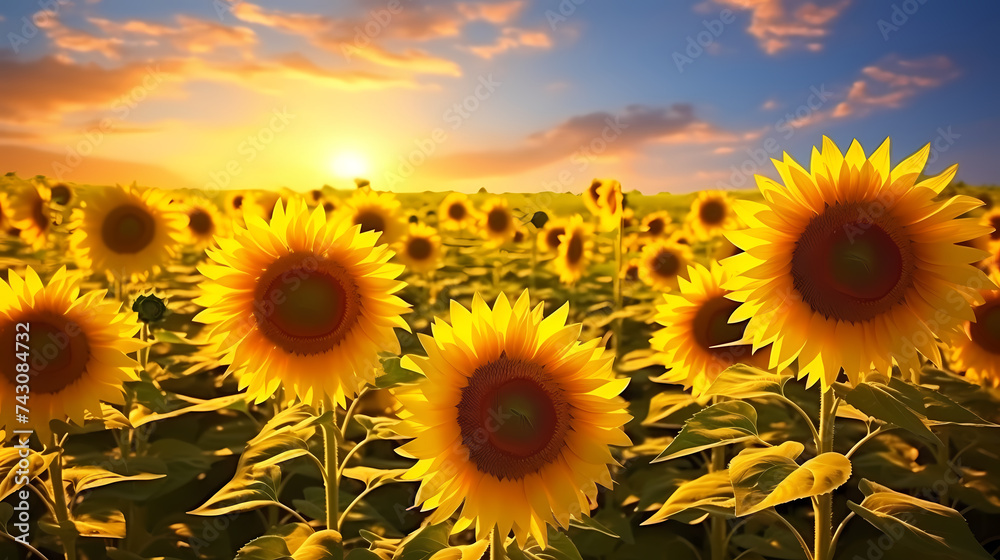 Fototapeta premium Sunflower background, summer sunflower field