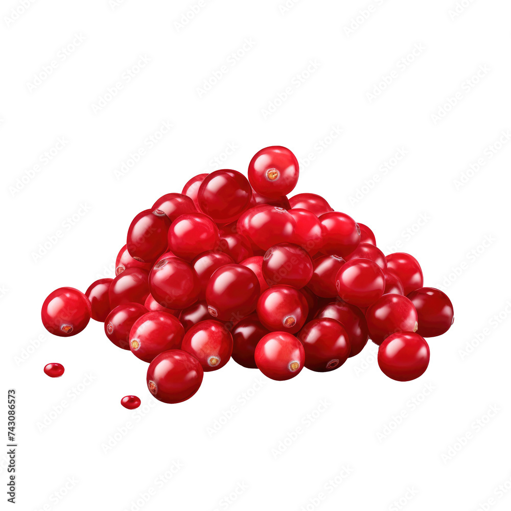 Pile with falling cranberries isolated on white a transparent background Pile with falling cranberries isolated on white a transparent background