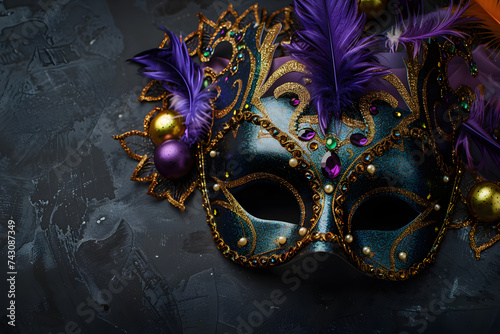 Carnival mask on a dark background  suitable for design with copy space  Mardi Gras celebration.