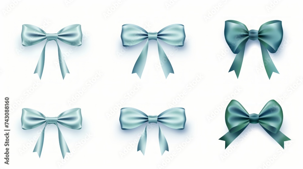 Generative AI set of different blue ribbons, on a white isolated background