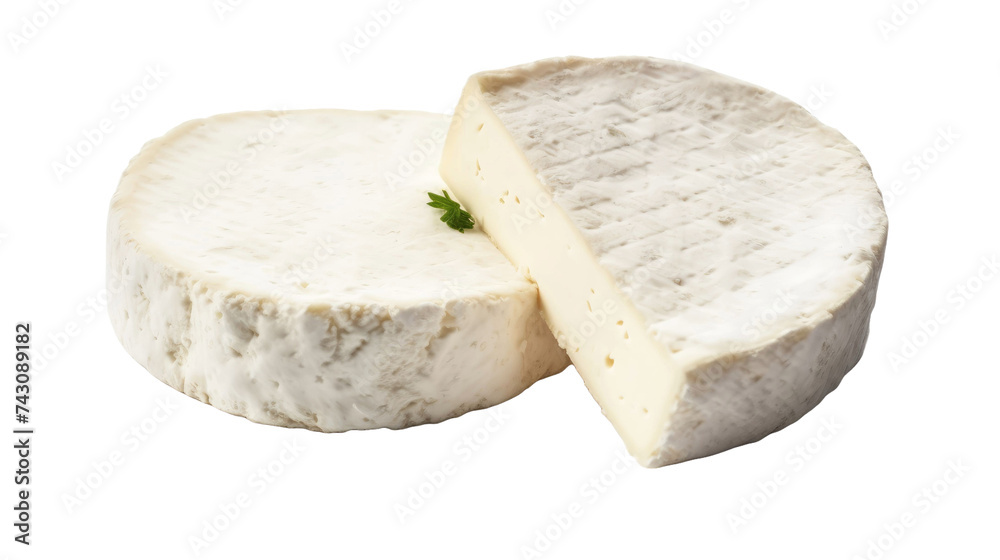 Two pieces of white mold soft cheese isolated on transparent a white background