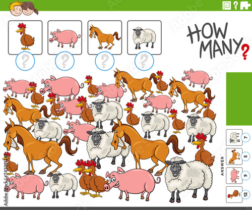 how many counting activity with cartoon farm animals
