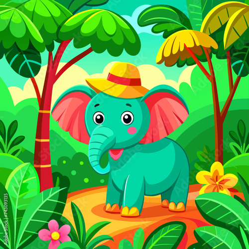Illustration of elephant exploring jungle