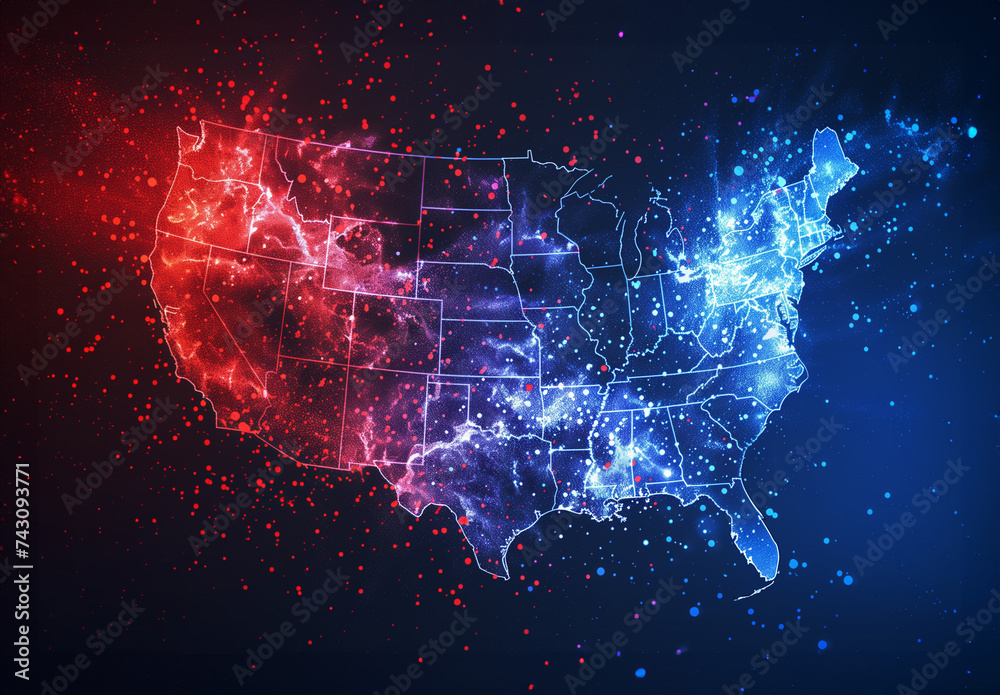 Map of USA: Splashy abstract election map for politics - obrazy, fototapety, plakaty 