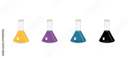 Iodine test for starch results, chemical experiment. Biology, chemistry. Vector illustration.