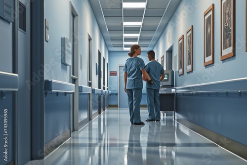 Wallpaper Mural Female Healthcare Worker in a Conversation with a Male Colleague in a Hospital Setting Torontodigital.ca