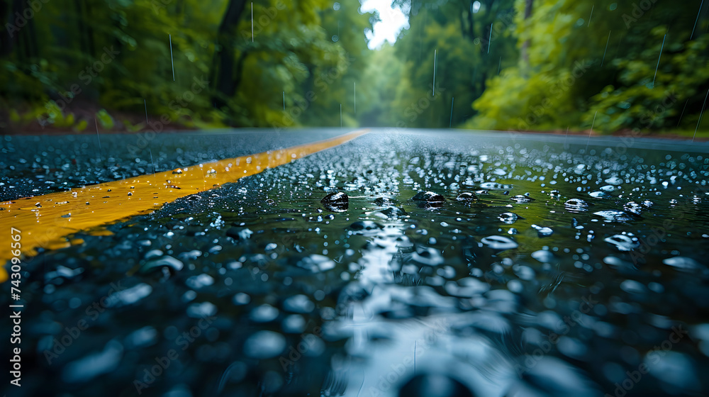 water drops on the car 3d image,
Wet asphalt road in the forest with fog in the morning - obrazy, fototapety, plakaty 