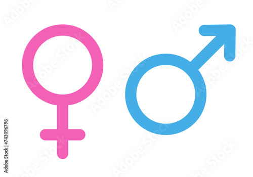 Male female gender symbol set in blue and pink color rounded style on white background. Gender male female sexual sign icon symbol flat design - Vector Icon