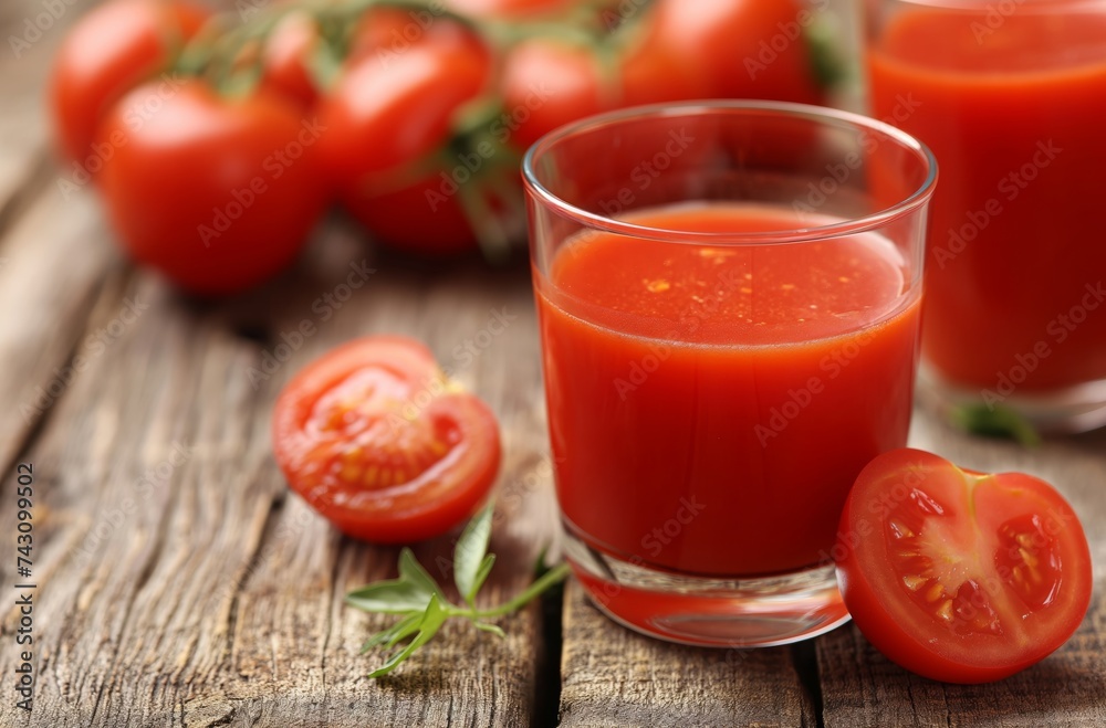 Fresh tomato juice on rustic table Fresh tomato juice on rustic table