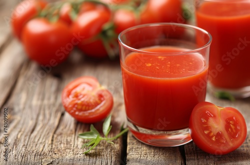 Fresh tomato juice on rustic table © Victoria