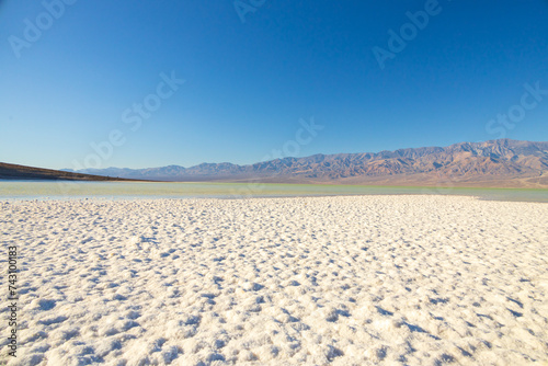 Lake Manly and salt flats at Badwater Basin in Death Valley National Park, California