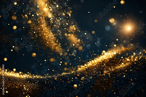 abstract background with Dark blue and gold particle. Christmas Golden light star  night  space  light  sky  winter  snow  